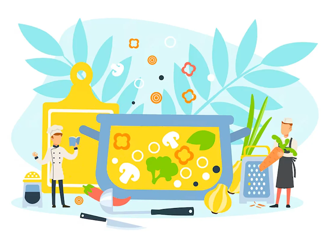 restaurant stuff cooking vegetarian dish